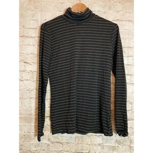 Time And Tru Turtleneck Top Womens Large Black & Gold Glitter Striped Stretch
